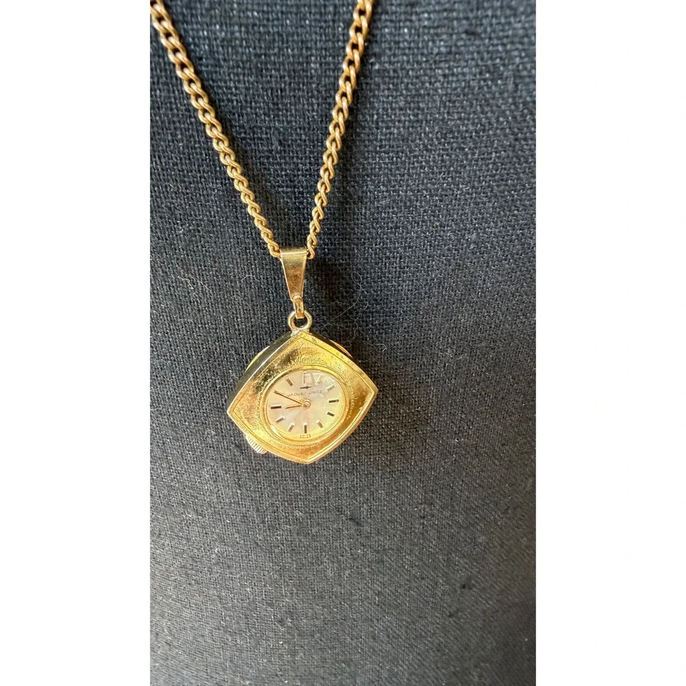 Vintage Jaquet-Droz Swiss 17 Jewel Mechanical Pendant Watch Necklace As Is